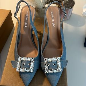 Madden girl denim slingbacks with embelished buckle